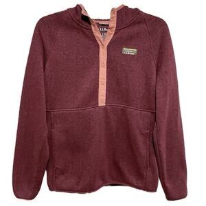 Gorpcore Preppy LL Bean Womens Hooded T Snap Pullover Size Small Maroon Outdoor